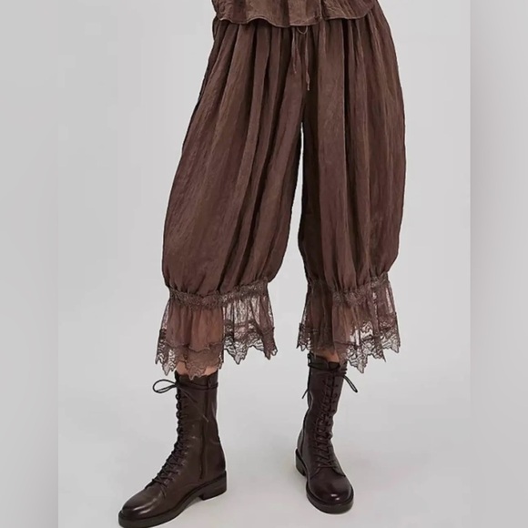 Brown Lace Trimmed Women's Tie Pants - Picture 1 of 1